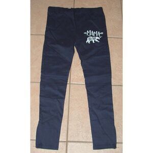 NEW Navy Blue Jr Sz Large Stretchy MAMA BEAR Pull On Zip Ankle Leggings Pockets